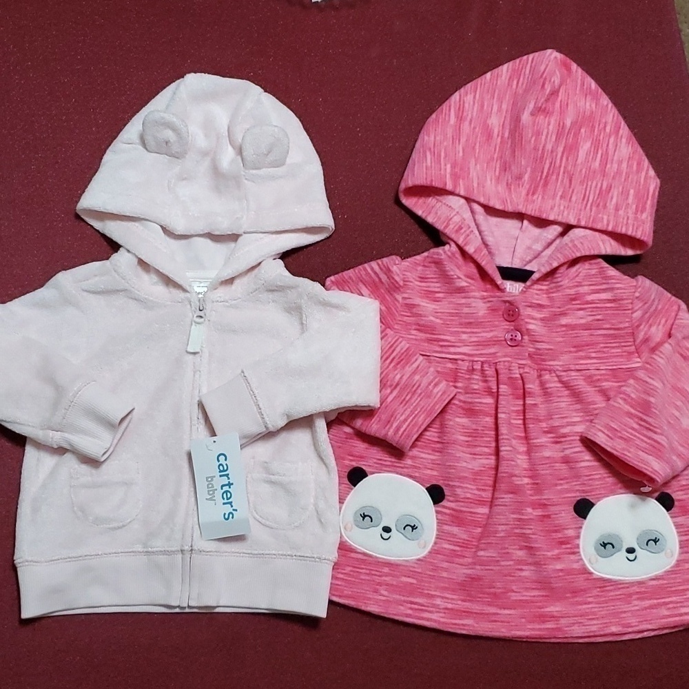Bundle of 2 NWT Carter's Infant Girl's Pink Hoodies Size 3 mos.
